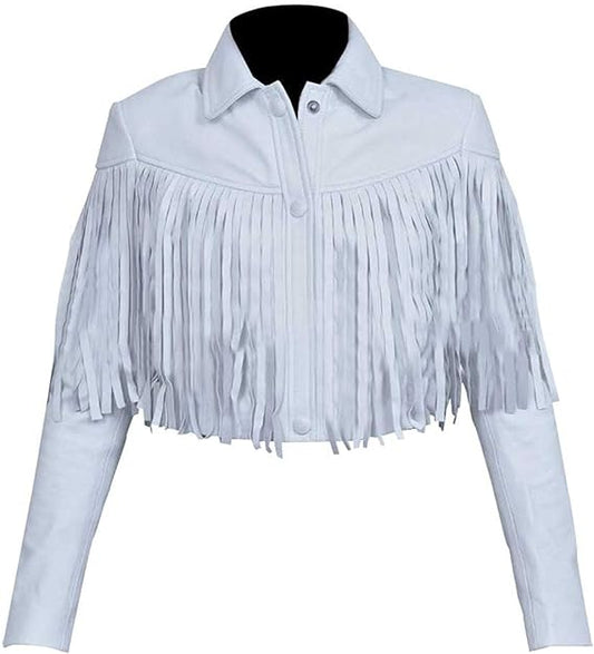 Halloween Jacket - Ferris Vintage Fringe White Leather Jacket