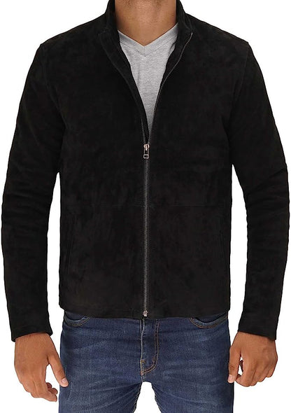 Real Suede Leather Jacket Men, Black