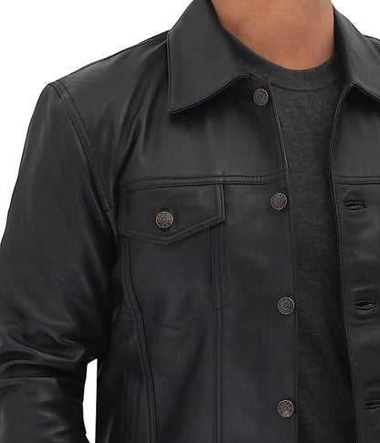 Fernando Black Leather Trucker Jacket