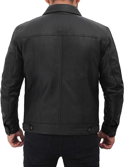 Fernando Black Leather Trucker Jacket