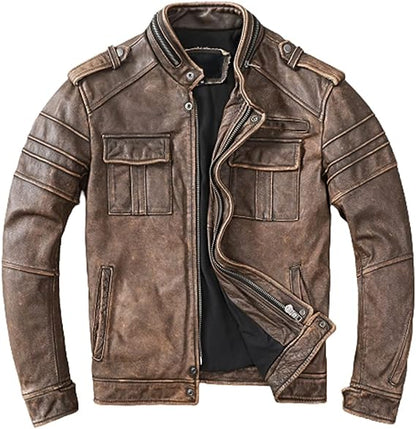 Mens Elite Vintage Brown Biker Jacket