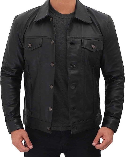 Fernando Black Leather Trucker Jacket