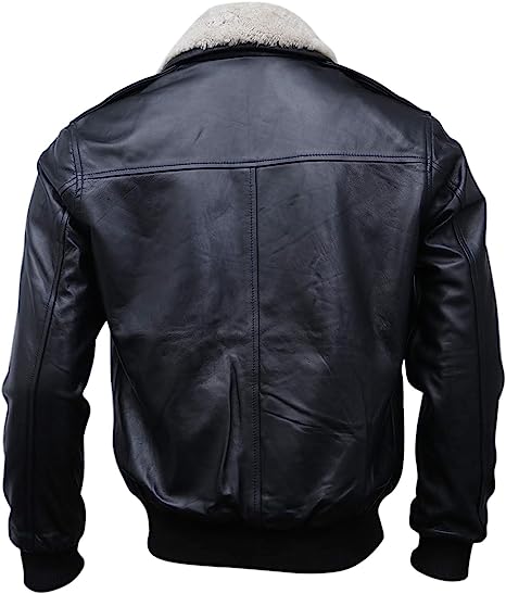 A-2 Flight Bomber Black Leather Shearling For Men