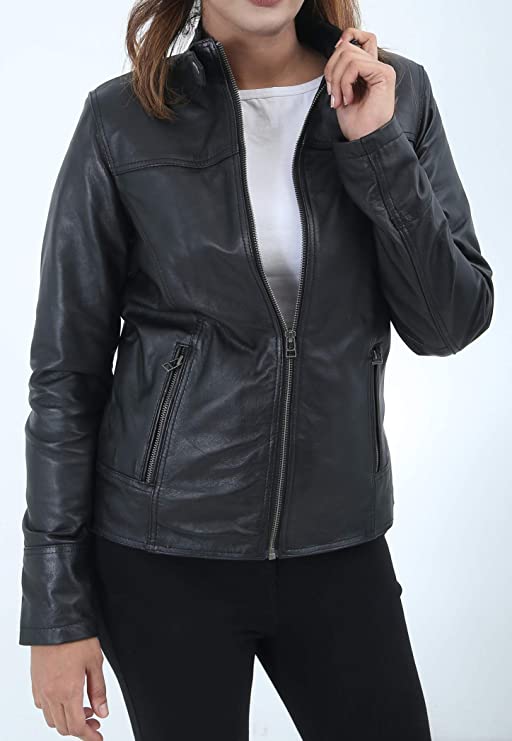 Womens Biker Lambskin Leather Racer Jacket