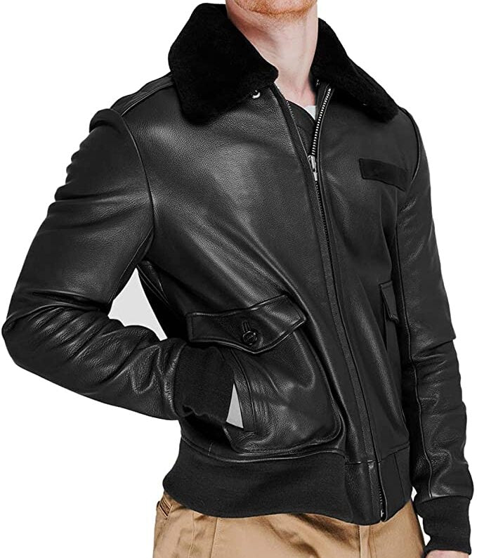 WWII Aviator Bomber Jacket Men, Black