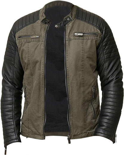 Casual Cotton PU Leather Biker Quilted Jacket