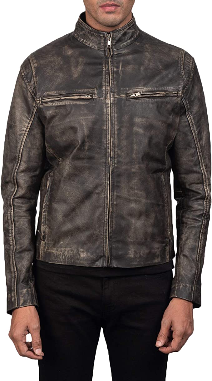 Ionic Distressed Brown Leather Biker Jacket