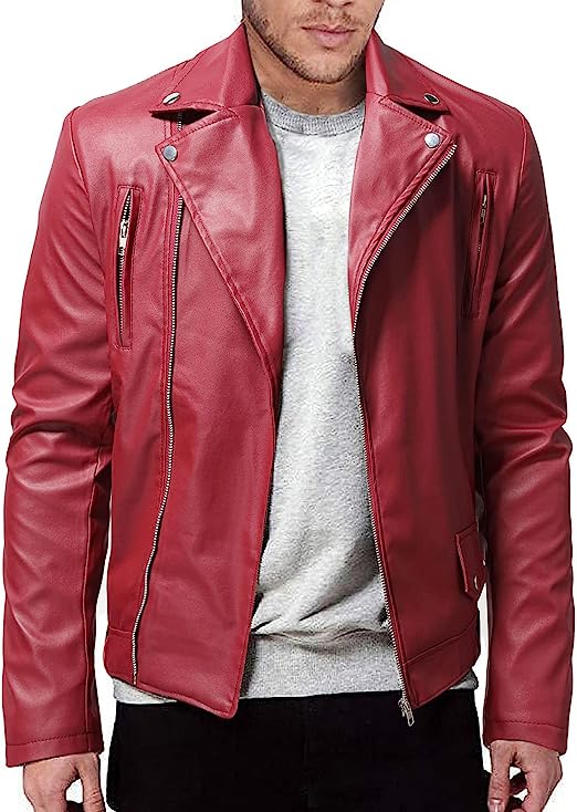 Modern Slim Leather Biker Men, Red