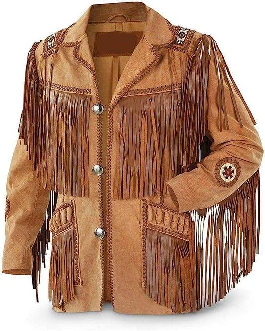 Cowboy Western Fringe Suede Jacket, Brown