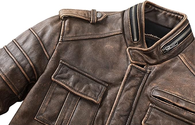 Mens Elite Vintage Brown Biker Jacket