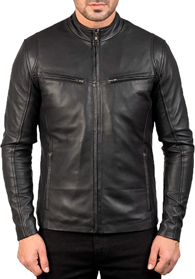 Ionic Black Leather Jacket, Front