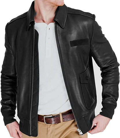 WWII Aviator Bomber Jacket Men, Black