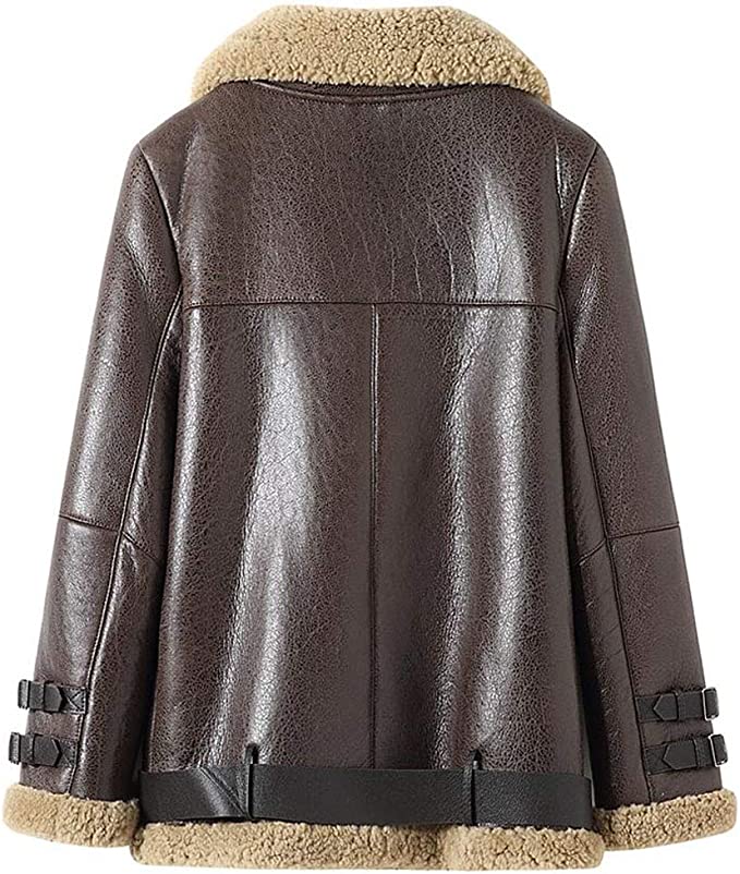 Brown Long Shearling Leather Jacket Women