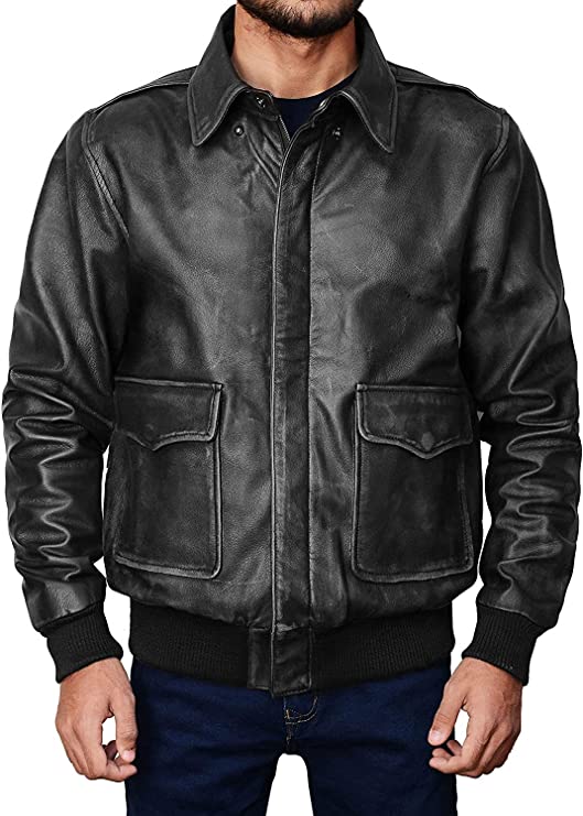 Aviator Bomber Jacket Men, Black