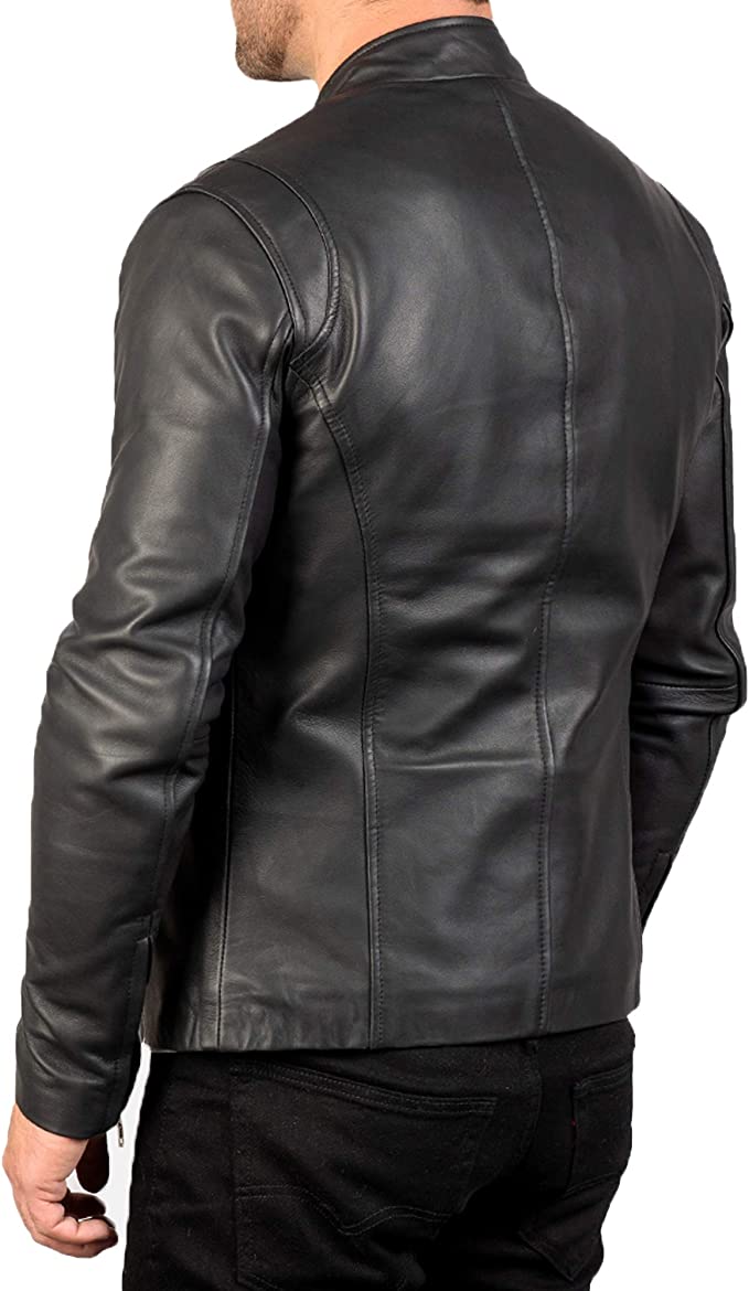 Ionic Black Leather Jacket, Back