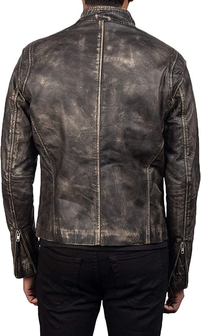 Ionic Distressed Brown Leather Biker Jacket, Back