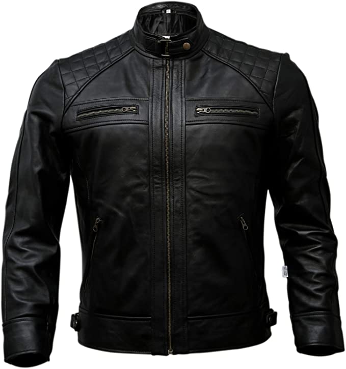 Cuir Dor Men Genuine Leather Biker Jacket, Black, Front