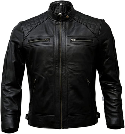 Cuir Dor Men Genuine Leather Biker Jacket, Black, Front