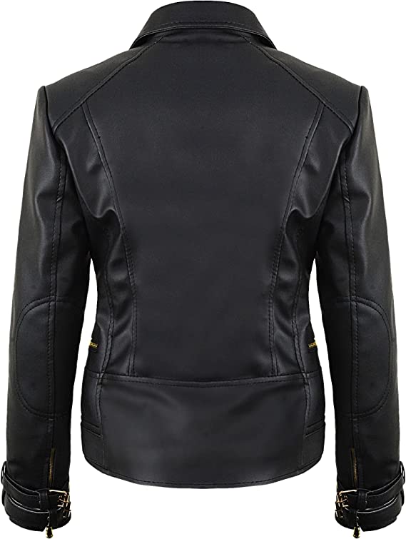Leather Biker Jacket Women PA218090, Black