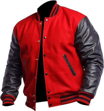 Baseball Red & Black Varsity Jacket Men