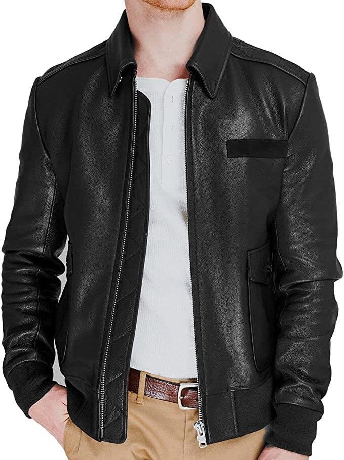 WWII Aviator Bomber Jacket Men, Black