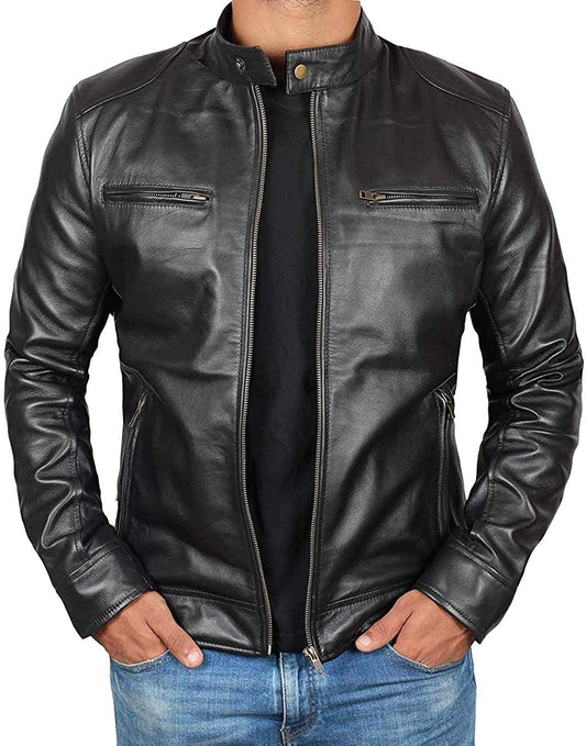 Classic Men's Lambskin Cafe Racer Jacket