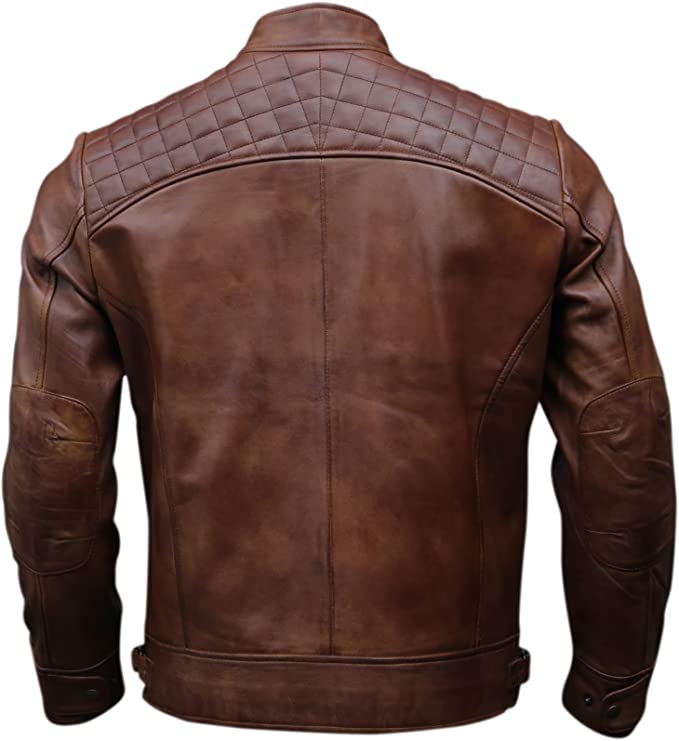 Cuir Dor Men Genuine Leather Biker Jacket, Tan Brown, Back