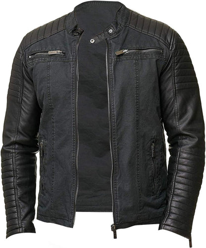 Casual Cotton PU Leather Biker Quilted Jacket