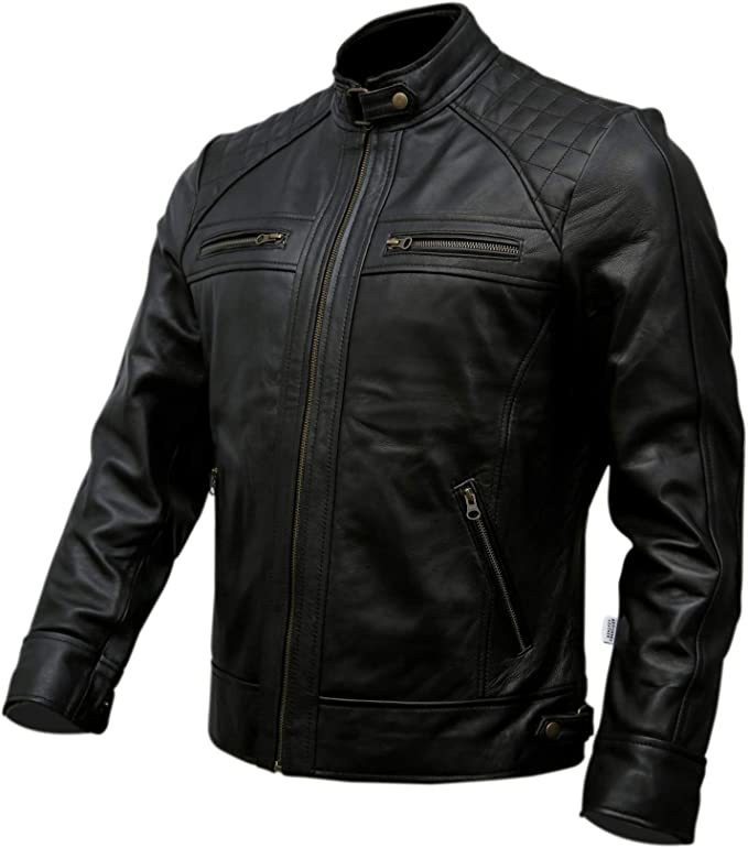 Cuir Dor Men Genuine Leather Biker Jacket, Black