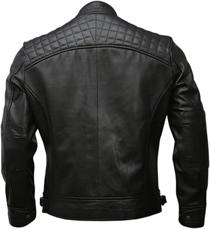 Cuir Dor Men Genuine Leather Biker Jacket, Black, Back