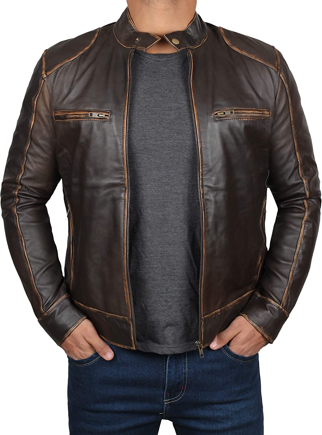 Classic Men's Lambskin Cafe Racer Jacket