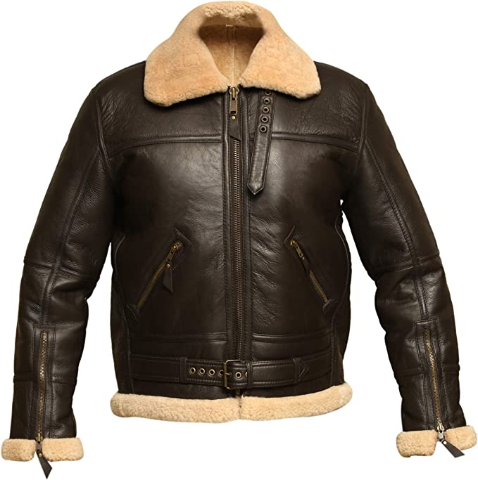 Vintage Shearling Jacket Men, Brown