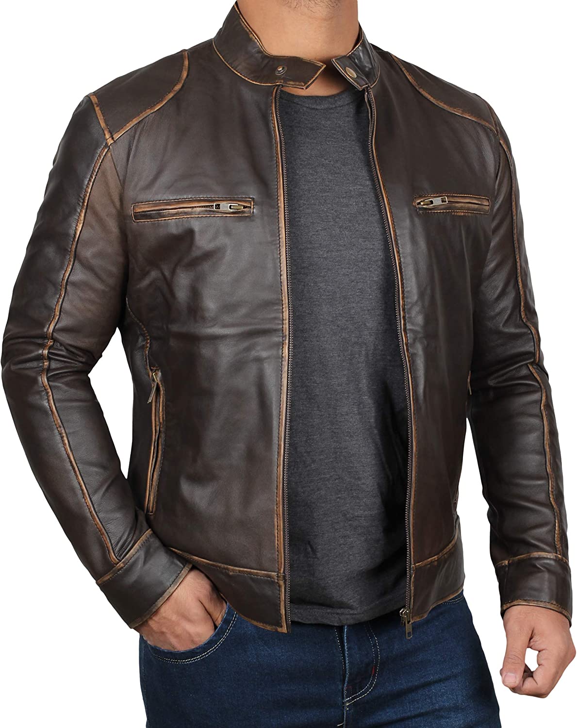 Classic Men's Lambskin Cafe Racer Jacket