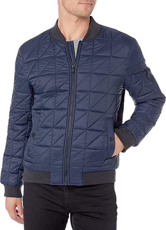Cotton Quilted Puffer Jacket Men, Blue