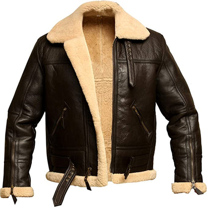 Vintage Shearling Jacket Men, Brown