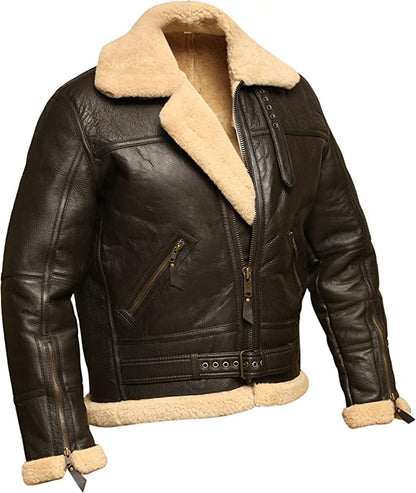 Vintage Shearling Jacket Men, Brown