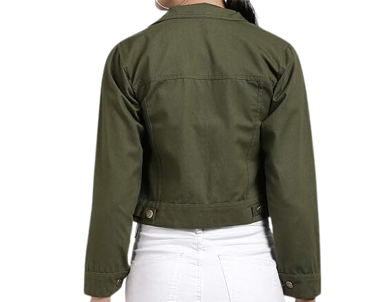 Women Solid Green Denim Jacket, Women