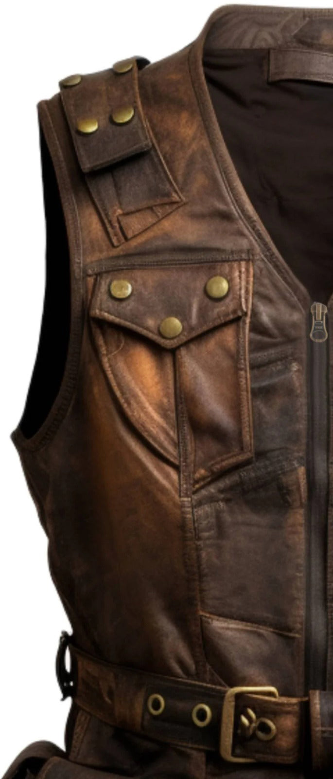 Brown Leather Regular Size Vintage Vest for Men