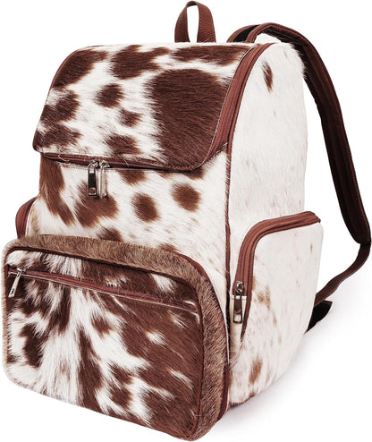 Cowhide With Hair Print Diaper Travel Backpack