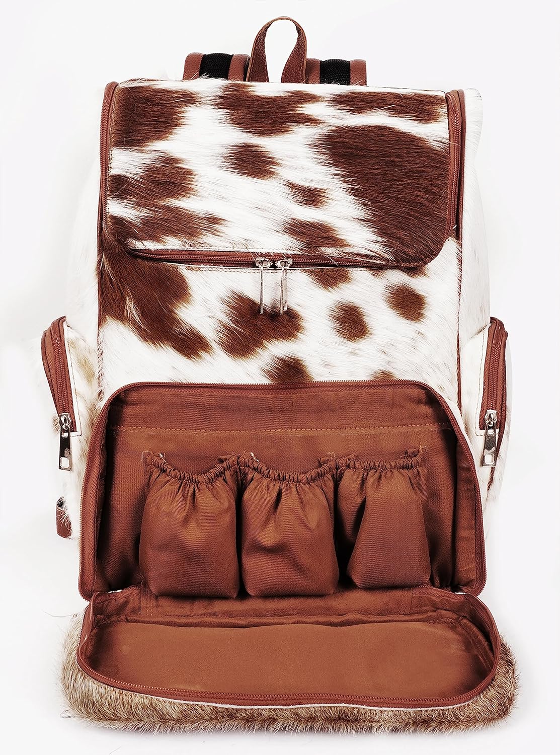 Cowhide With Hair Print Diaper Travel Backpack