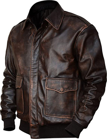 Aviator Leather Bomber Jacket Men, Brown