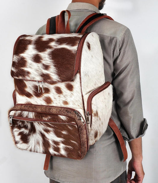 Cowhide With Hair Print Diaper Travel Backpack
