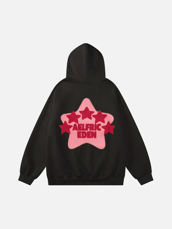 Aelfric Eden Vintage Embroidery Star Hoodie Black