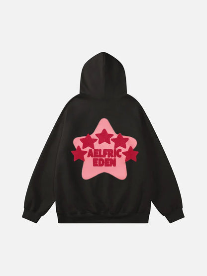 Aelfric Eden Vintage Embroidery Star Hoodie Black