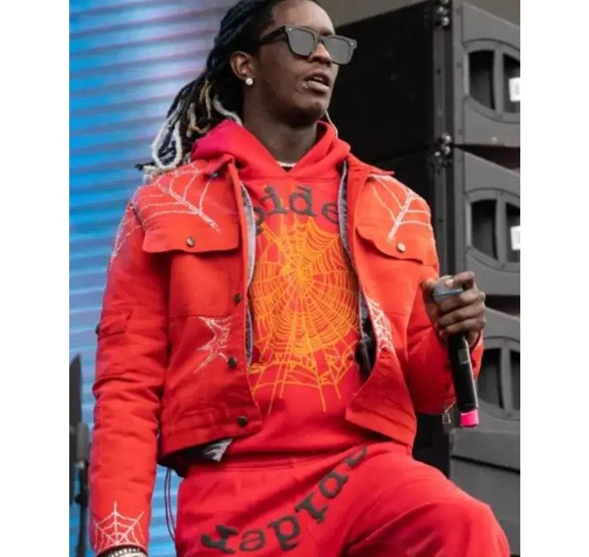 American_Rapper_Young_Thug_Spider_Red_Denim_Jacket