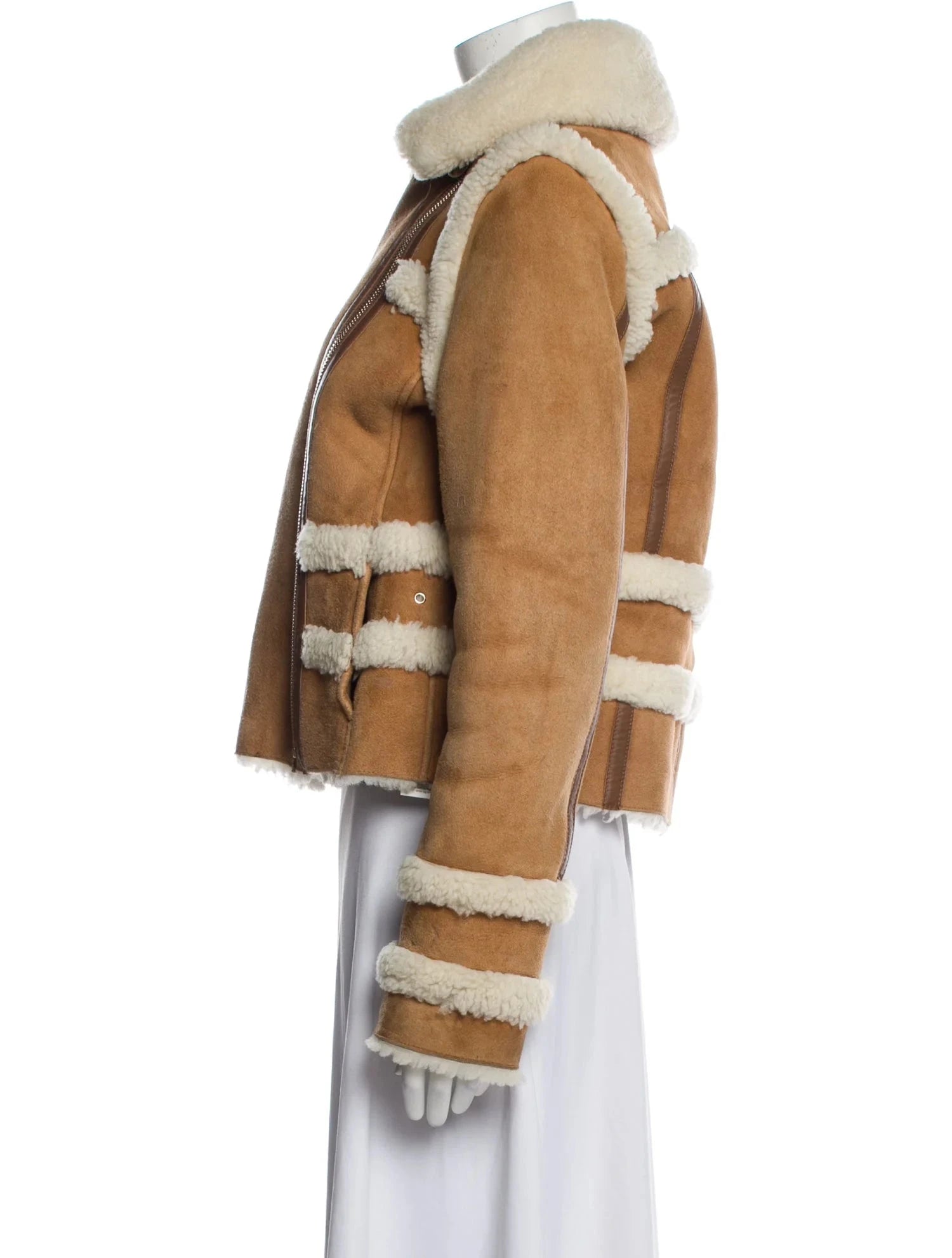 Asymmetrical Zip Fastening Shearling Jacket For Sale