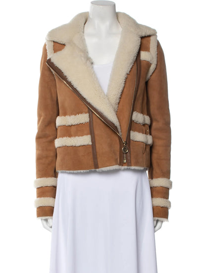 Asymmetrical Zip Fastening Shearling Jacket For Women