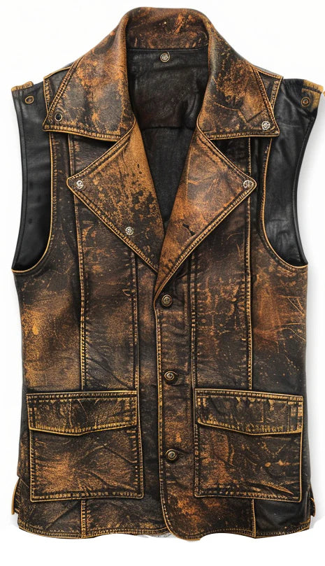 Vintage Brown Leather Vest For Men