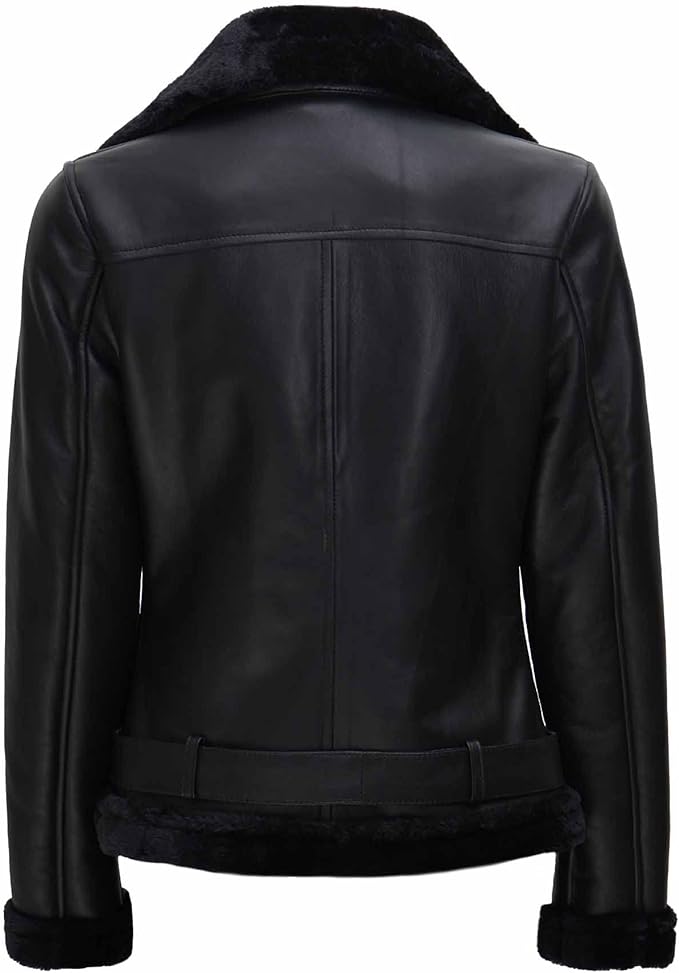 B3 Asymmetrical Black Shearling Leather Jacket For Sale