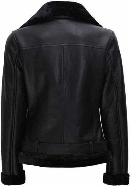 B3 Asymmetrical Black Shearling Leather Jacket For Sale